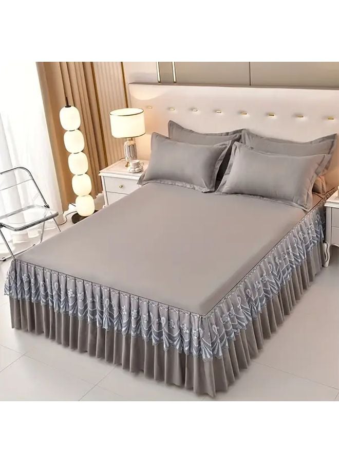 Navy Blue Lace Bed Skirt Set With Pillowcases Mattress Protector Non Slip Sheet - Image 4